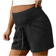thumbnail image 5 of Bxsruta Maternity Cotton Shorts High Waist Smocked Waistband with Pockets Drawstring Summer Casual Shorts, 5 of 8
