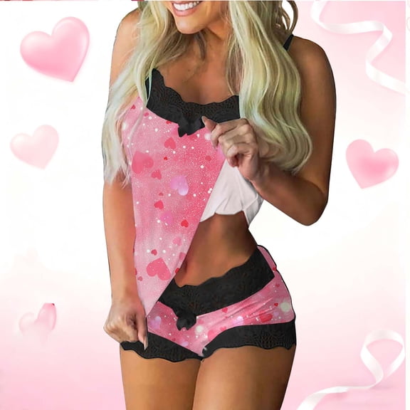 Taylonsss Womens Printed Lace Camisole And Patchwork Shorts Pajama Set Casual Comfortable Lounge Wear For Home Vacation