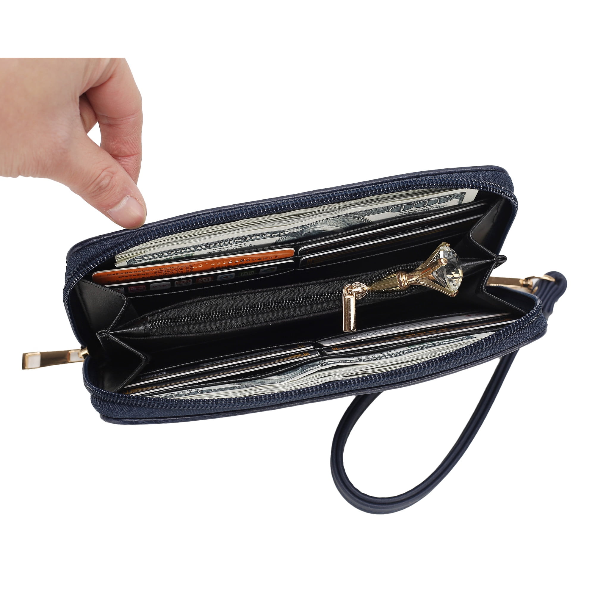 MKF Collection Larissa Vegan Leather Women's Bucket Bag & Wristlet Wallet, Drawstring Hobo Purse Handbag 2 Pcs by Mia K - Black