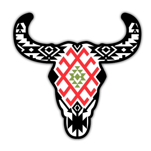 Southwestern Bull Skull - 3" Vinyl Sticker - For Car Laptop Water Bottle Phone - Waterproof Decal