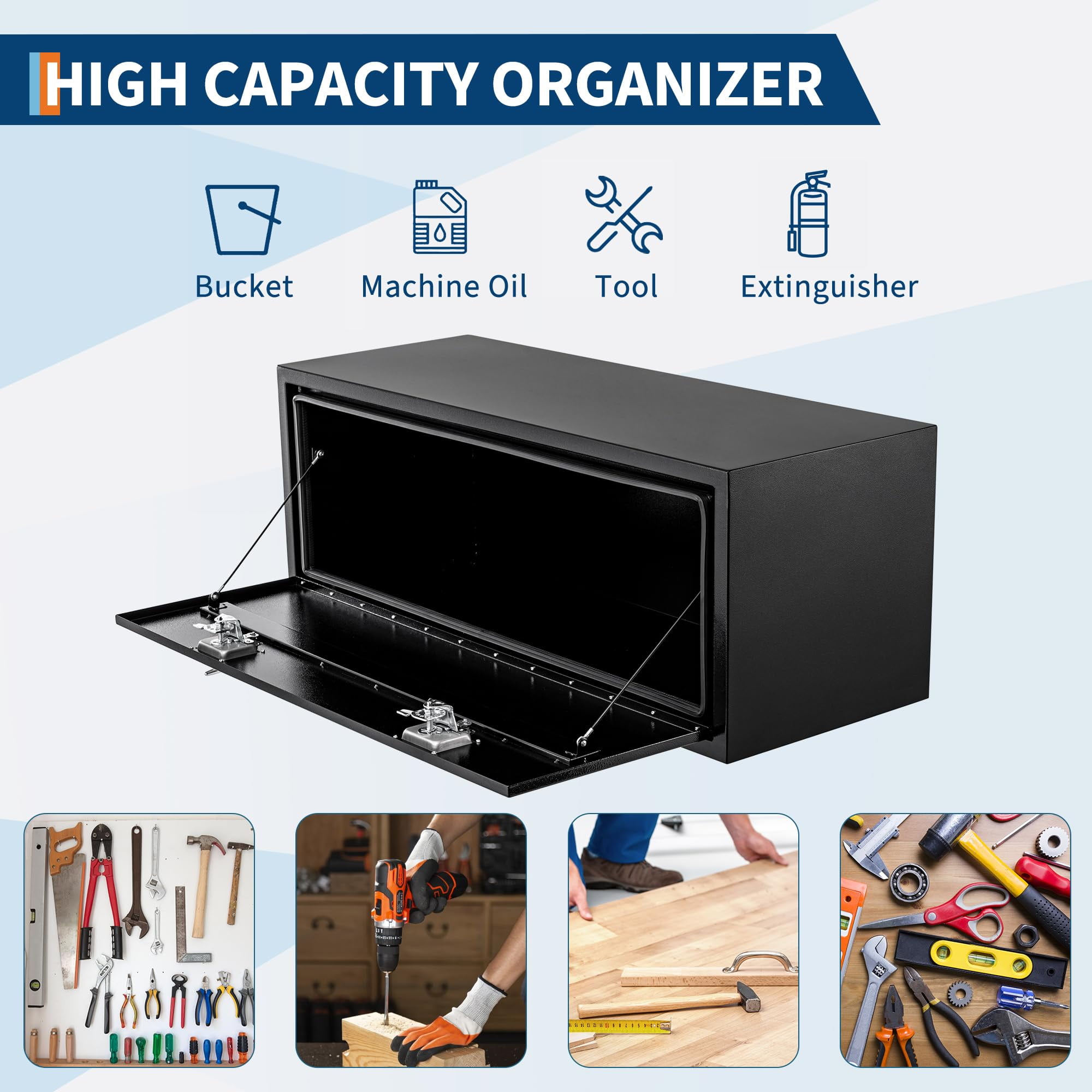 30 in Truck Tool Box Black Steel Storage Tool Box, 30 in x 18 in x 18 in, Tool Chest Organizer w/Lock and Keys For Pickup, Truck Bed, RV, Trailer