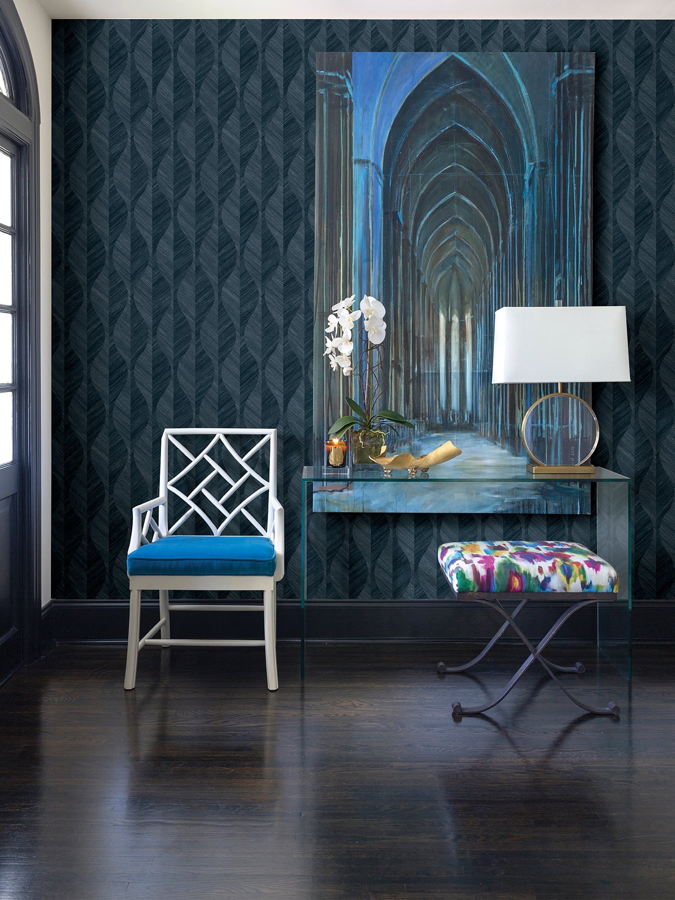 Advantage Oresome Indigo Ogee Wallpaper