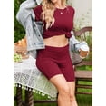 thumbnail image 5 of Weardear Maternity Outfits Set 2 Piece Matching Sets Ribbed Knit Side Split Short Sleeve Shirts and Biker Shorts Pregnancy Loungewear, 5 of 6