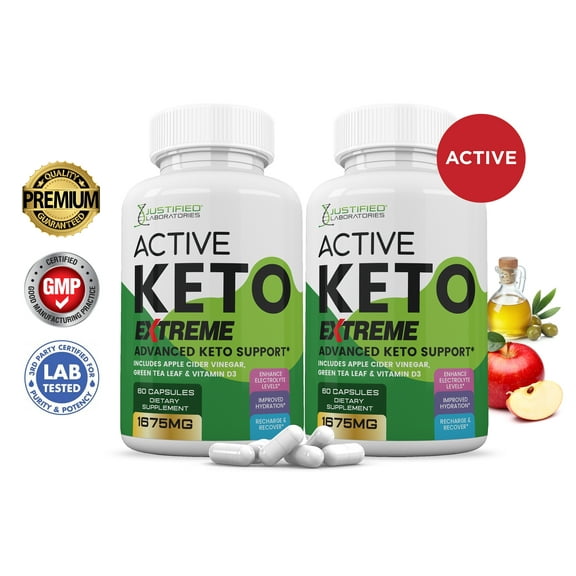 (2 Pack) Active Keto ACV Extreme Pills 1675mg Alternative to Gummies Dietary Supplement 120 Capsules