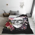 thumbnail image 3 of Skull Flower Rose Throw Blanket 50 x 40Inch, Lightweight Soft Warm Sherpa Fleece Plush Skull Blankets for Bed Chair Sofa Couch Bedroom Bedding Decor, All Season Gifts, 3 of 6