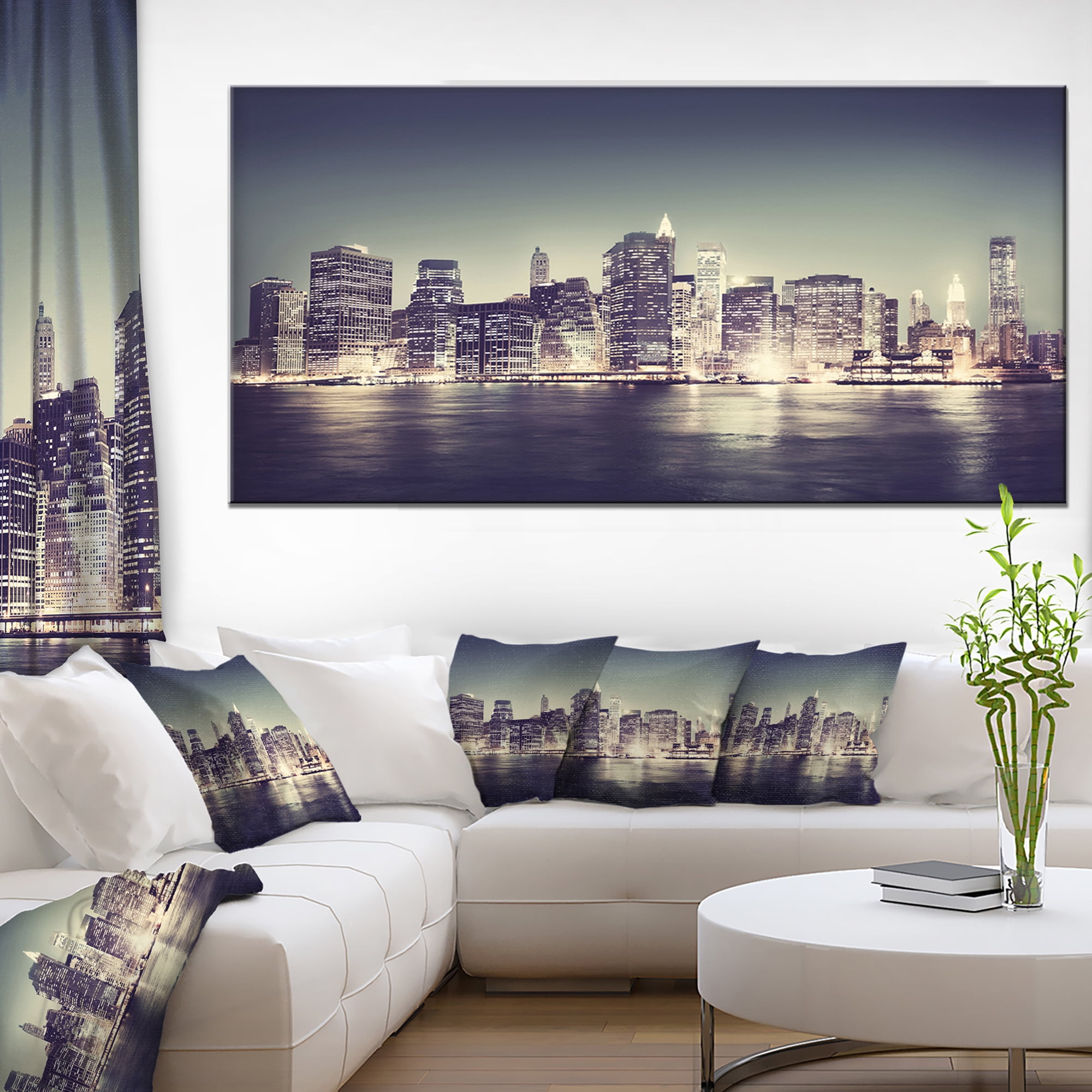 Black and white nyc night panorama extra large canvas art print