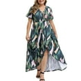 thumbnail image 4 of JINMGG Womens Plus Size Clearance $5 Fashion Women Plus Size Maxi Dresses Printing V-Neck Summer Casual Flowy Long Dress Blue XL, 4 of 9