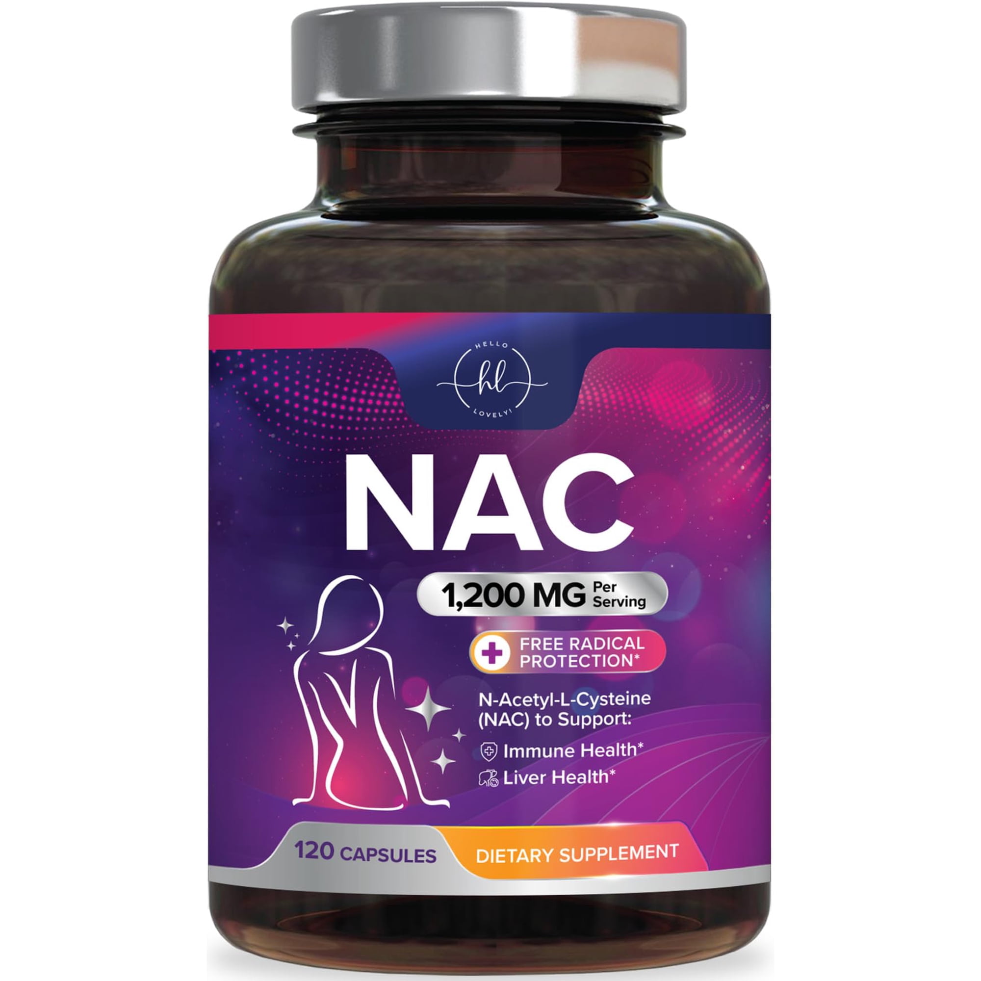 N-Acetyl-L-Cysteine (NAC) Supplement - 1200mg Free-Form NAC - Powerful Antioxidant Fights Free-Radicals - Daily Immune, Liver & Respiratory Support - Vegan, Gluten Free, Bottled in USA - 120 Capsules
