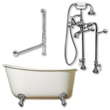 Cambridge Plumbing SWED58-398463-PKG-CP-NH Cast Iron Swedish Slipper Tub- Polished Chrome - 58 x 30 in.