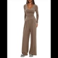 thumbnail image 2 of Conjuntos de 2 Piezas para Mujer para Estar en Casa en Otoño, Camisetas con Cuello Redondo y Pantalones Anchos, Conjuntos Casuales A Juego. Caqui L, 2 of 8