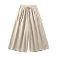thumbnail image 4 of WIZUTIZ Women's Ice Silk Wide Leg Cropped Pants High Waist Elastic Band Lightweight Breathable Summer Trousers Solid Color Flowy Chic Soft, 4 of 5
