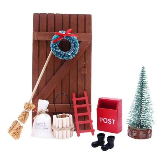 Kokiya 9 Pieces 1/12 Dollhouse Festive Elf Door Dollhouse Furniture for Layout Building