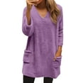 thumbnail image 2 of Winter Plus Size Fall Sweaters for Women Women's V Neck Long Sleeve Comfortable Fleece Sweater Double Fleece Pullover Funny Hoodies Purple M, 2 of 6