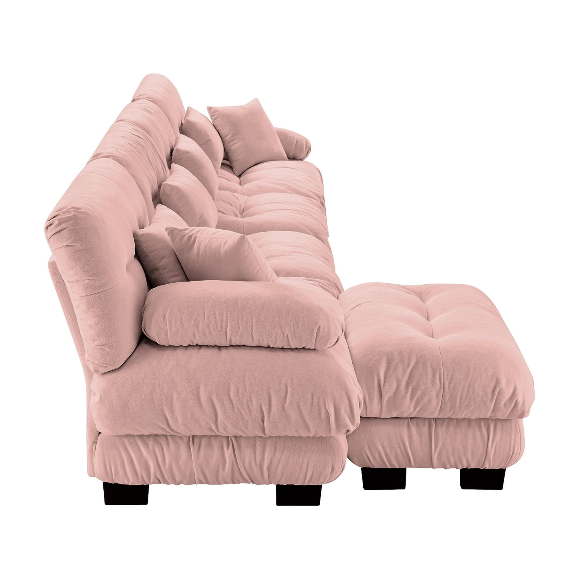 Gewnee Oversize Luxury Modular Pink Chenille Deep Seat 4-Seater Sectional Sofa Couch With 1 Convertible Ottoman,L Shaped Couch for Living Room