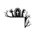 thumbnail image 2 of Halloween Door Corner Sign Decoration, Black Wooden Door Frame Decoration Halloween Theme Spider Web Bat Ghost Cemetery Cat Hat Horror Pattern Suitable For Door Corner Window Corner, 2 of 4