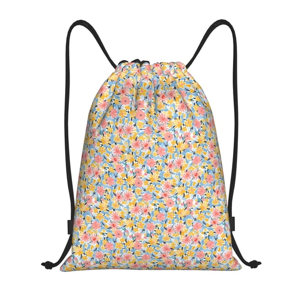 Fotbe Watercolor Wildflowers Bolsa Mochila con Cordón Estampada, Bolsa de Gimnasio Deportiva, Bolsa Cinch, Bolsa con Cordón para Hombres y Mujeres-Medium