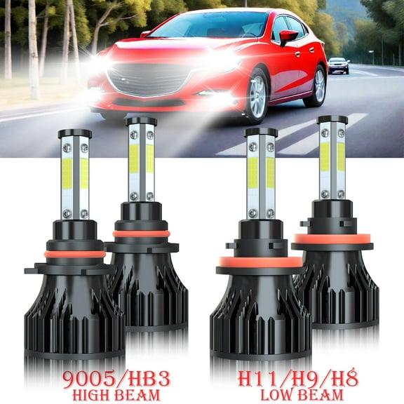 For 2017-2018 Mazda 3 LED Headlight Bulbs 4-side 9005 H11 High Low Beam 4x Bulbs Combo