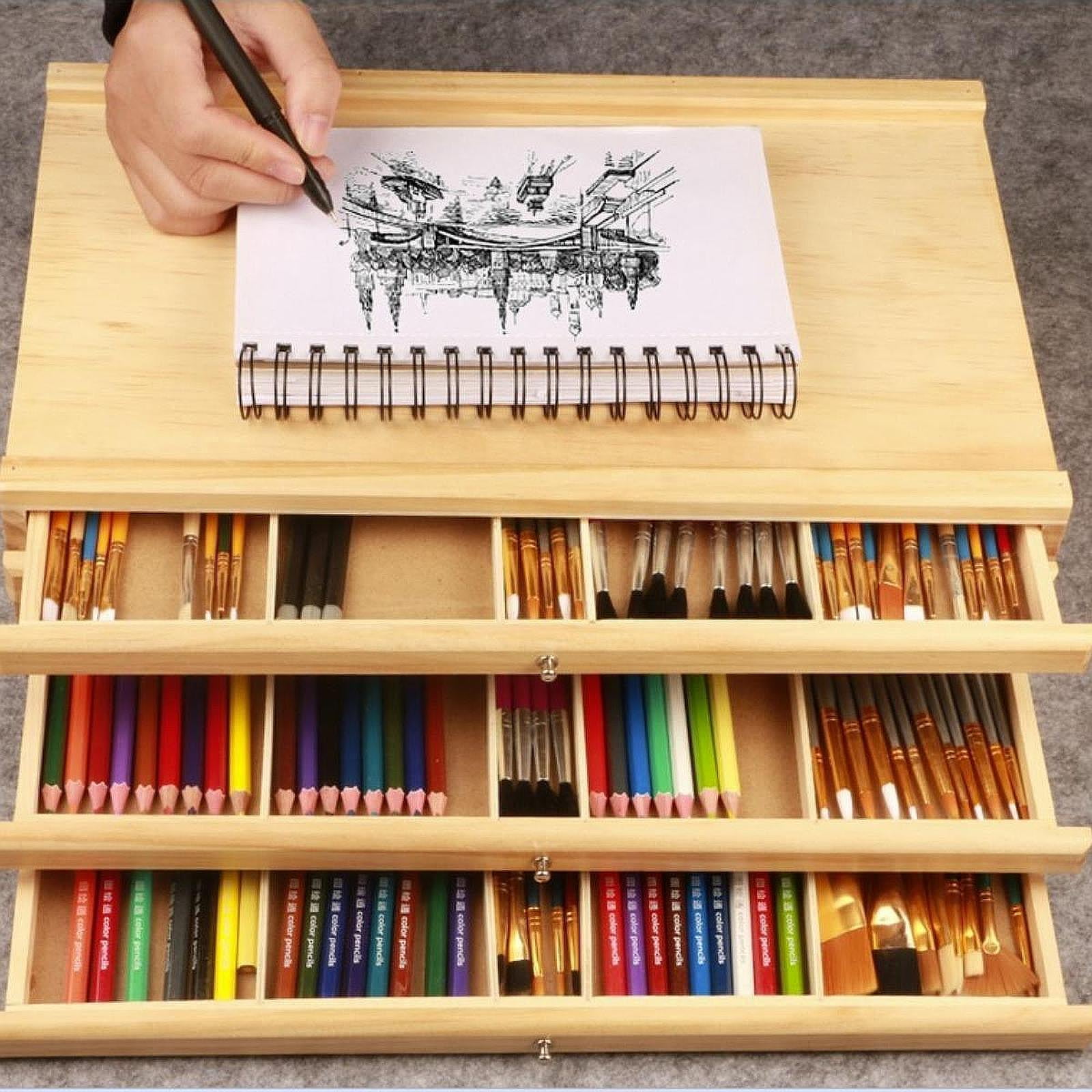 S SERENABLE Artist Supply Storage Box Organizer Five Drawers Portable Travel Sturdy Art Storage Box Container for Markers Brushes Erasers