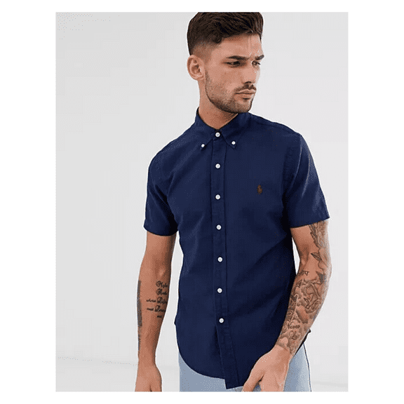 Polo Ralph Lauren Mens Classic fit Short Sleeve Button-Up Shirt 3XLT Blue Solid