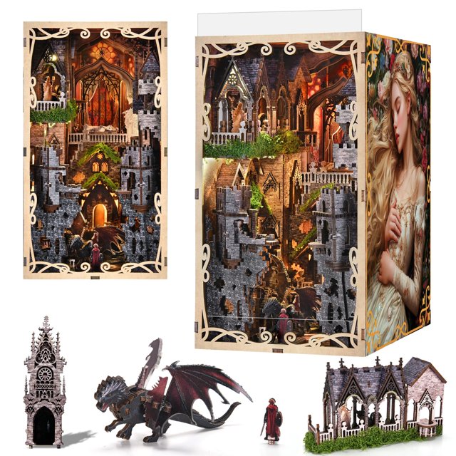 Kit de casa de muñecas en miniatura para hacer tú mismo, CCCDF, libro, rincón, La bella durmiente