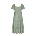 thumbnail image 3 of Lindreshi Summer Dresses for Women 2024 Womens Summer Dresses Casual Short Sleeve Button V Neck Tiered A Line Flowy Beach Midi Dress With Pockets, 3 of 5