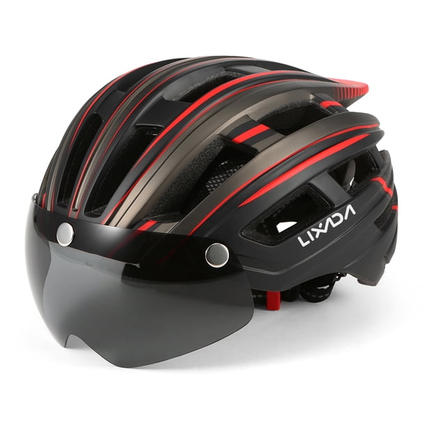 Lixada Casco de bicicleta de montaña Casco de motociclismo con luz trasera Visera magnética desmontable Protección UV para hombres y mujeres Lixada Equipo de ciclismo