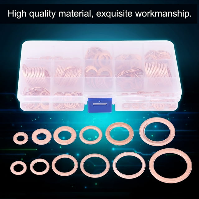 280pcs Copper Washers Set, 12 Sizes High Electrical Conductivity and Thermal Conductivity, for Cylinder, Valve, Car, Pump