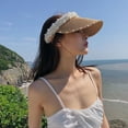 thumbnail image 5 of Sombrero de verano con protección solar, de 56 a 58 cm de circunferencia, con perla, vacío, para playa, para cubrirse la cara, sombrero de paja, protector solar, sombrero para el sol, 5 of 5