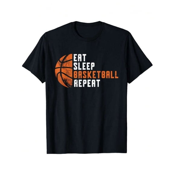 T Shirt Unisex Basketball Eat Sleep Basketball Repeat Funny Graphic Tee with BASKETBALL Lettering