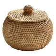 thumbnail image 3 of Round Rattan Box with Lid, Hand Woven Storage Box, Multifunctional Desktop Tray Storage Basket Decoration for Home, 3 of 5