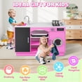 thumbnail image 5 of iYofe Play Kitchen Sets for Kids Ages 2+, Wood Kids Kitchen Playset for Toddlers with Real Lights & Sounds, Pretend Play Toys Kitchen with Cookware Accessories, Pink, 5 of 10