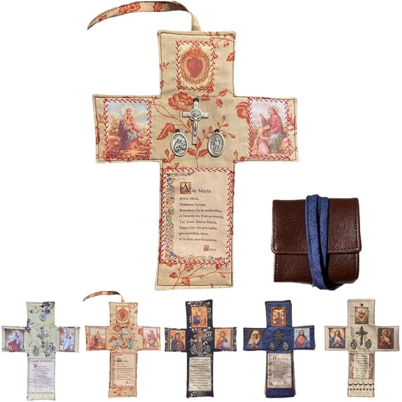Handmade Portable Catholic Altar for Daily Prayer & Devotion,Christian Catholic Gifts,Pocket Shrine with Silver Cross Included Inside,Travel Prayer Kit and Folding Shrine Personal Altar Gifts