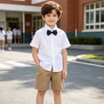 thumbnail image 6 of BRGZLK Back to School Outfits Boys 2026 Summer Trendy Short Sleeve Button Up Shirts and Shorts with Bow Tie Sets Kids School Uniform Khaki 4-5 Years, 6 of 9