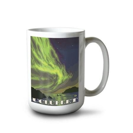 

15 fl oz Ceramic Mug Ucluelet BC Canada Northern Lights and Orcas Dishwasher & Microwave Safe