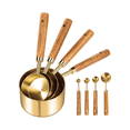 thumbnail image 3 of Tazas y cucharas medidoras 8 unidades, mango de madera con medidas métricas y estadounidenses, acero inoxidable, para cocinar y hornear, 3 of 6