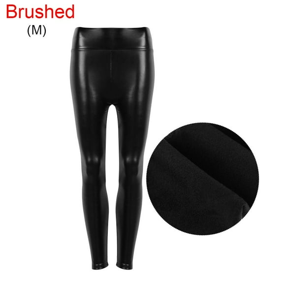 Super Elastic Brushed Stretchy Black Tight Leggings Trousers PU Leather Pencil Pants Skinny High Waist Yoga Pants M BRUSHED