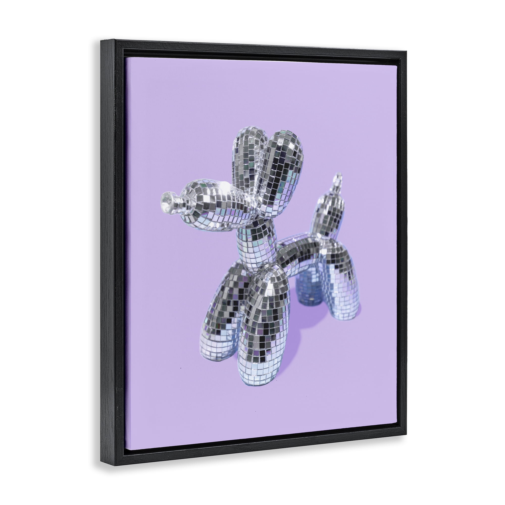 Stupell Industries Disco Balloon Animal on Lilac Black Framed Floater Canvas Wall Art, design by LISH Creative