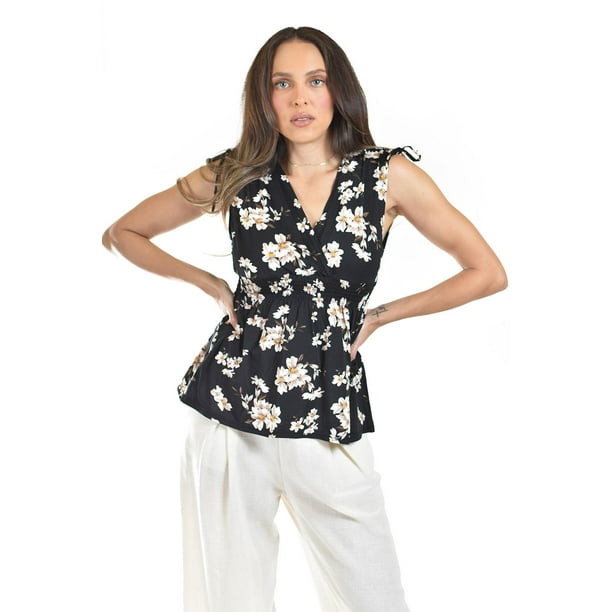 Blusa con lazo en los hombros Roman Fashion /Juvenil 6829 (Negro Flor) negro CH