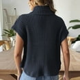thumbnail image 6 of Sweater Vest for Women Trendy Flowers Ribbed Turtleneck Loose Knit Pullover Outerwear with Side Buttons (One Size, Navy), 6 of 6