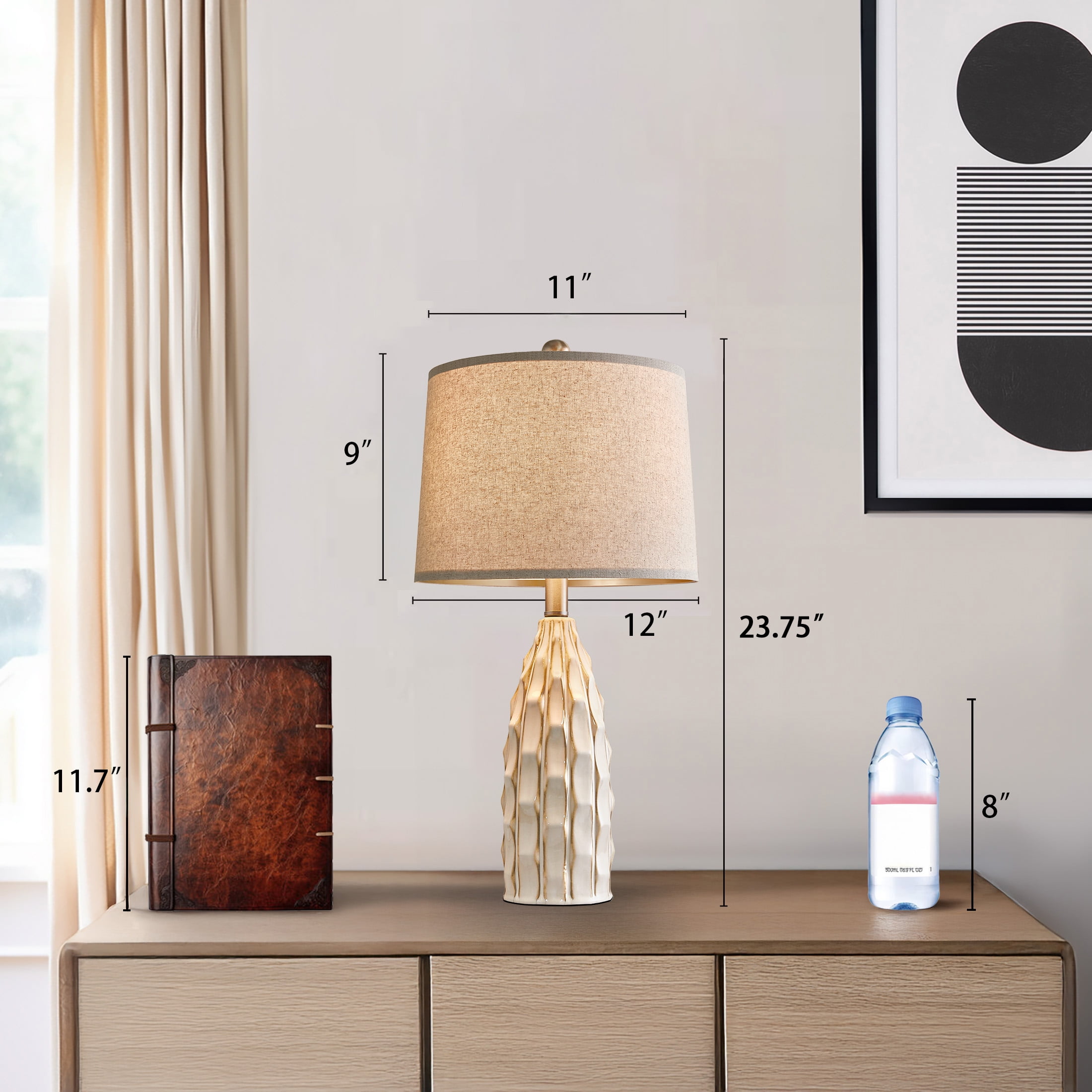 Oneach Ceramic Table Lamps Set of 2 for Living Room Bedroom 23.75" Modern Bedside Nightstand Lamps