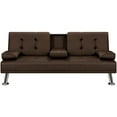 thumbnail image 2 of Vineego Modern Sofa Bed Faux Leather Couch Convertible Futon with Two Cupholders, Brown, 2 of 8