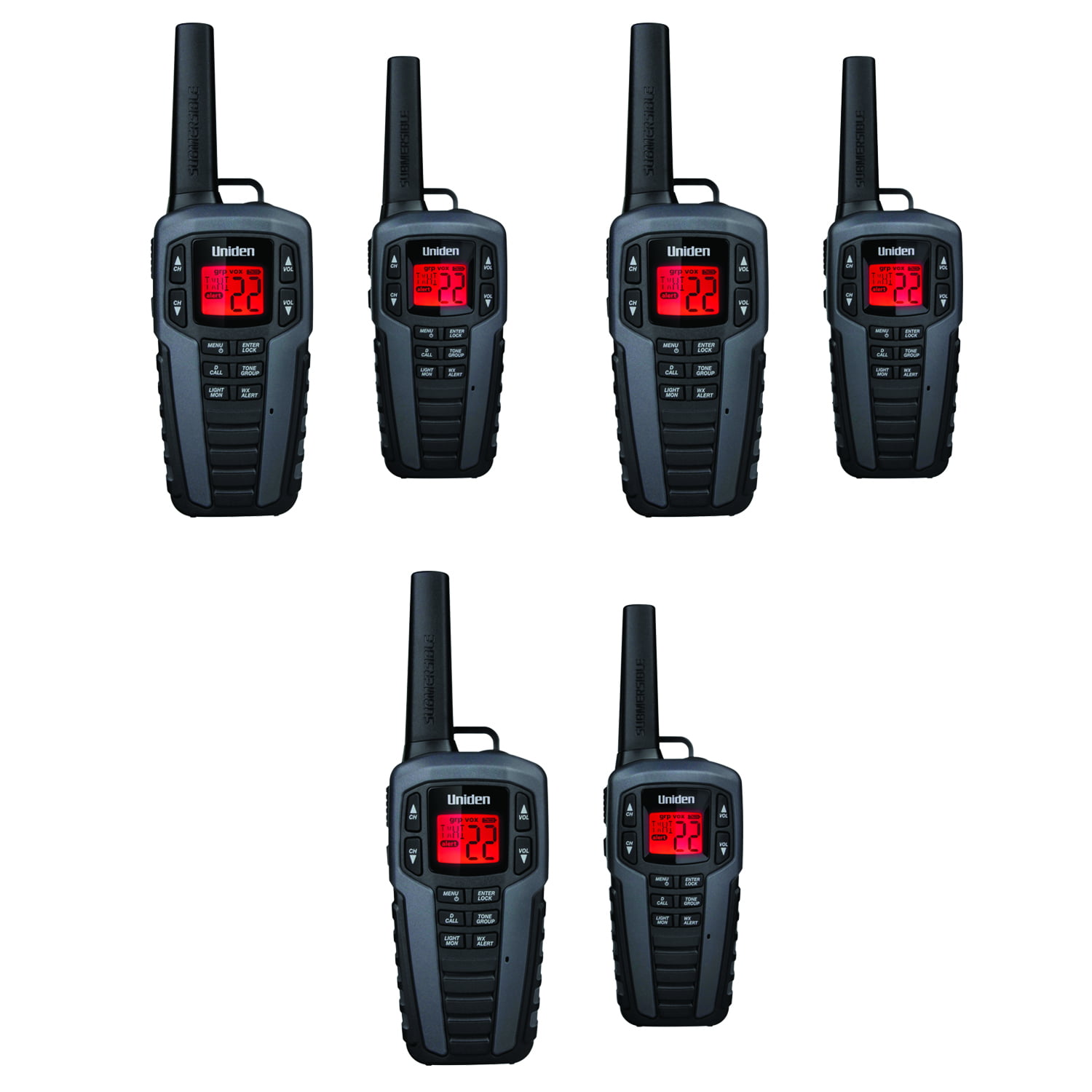 Pack Uniden SX377-2CKHS 37-Mile 2-Way FRS/GMRS Radios (Gray)