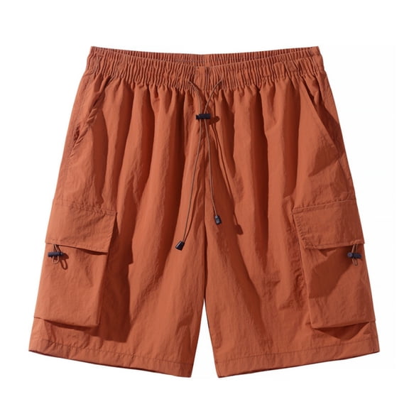 Domuza Men's Sport Shorts Solid Color Outdoor Workwear Hiking Short Pants with Drawstring Pockets Red 3XL