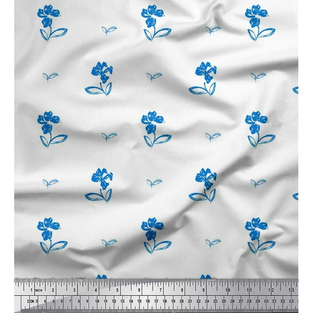 Soimoi polyester Crepe Fabric Leaves & Floral Artistic Print Fabric by the Yard 52 Inch Wide