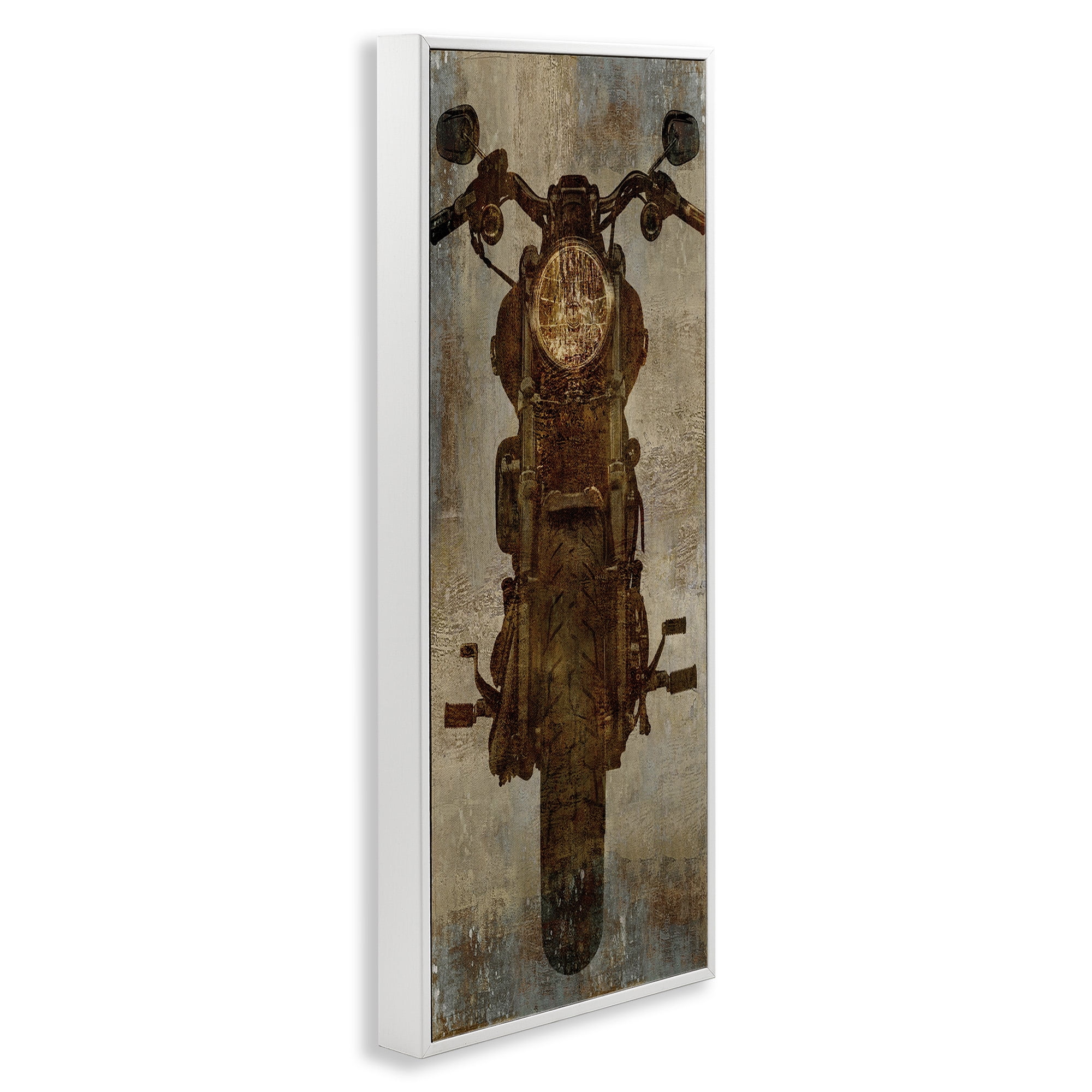 Stupell Industries Motorcycle Silhouette Rustic Pattern Transportation Painting White Framed Art Print Wall Art, 10 x 24