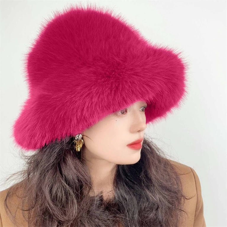 Penkiiy Faux Fur Plush Bucket Hat, Winter Soft Cute Fuzzy  display picture 1