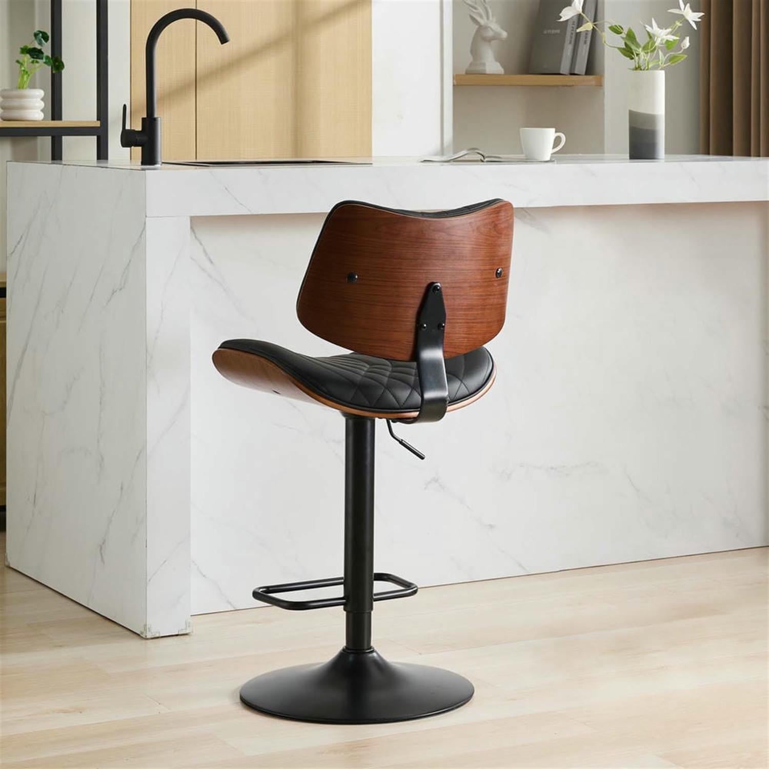 Demi Bonn 46" Adjustable Counter Height Bar Stools, Upholstered Swivel Barstools with Back, Kitchen Island Countertop Chairs for Dining Room, Black