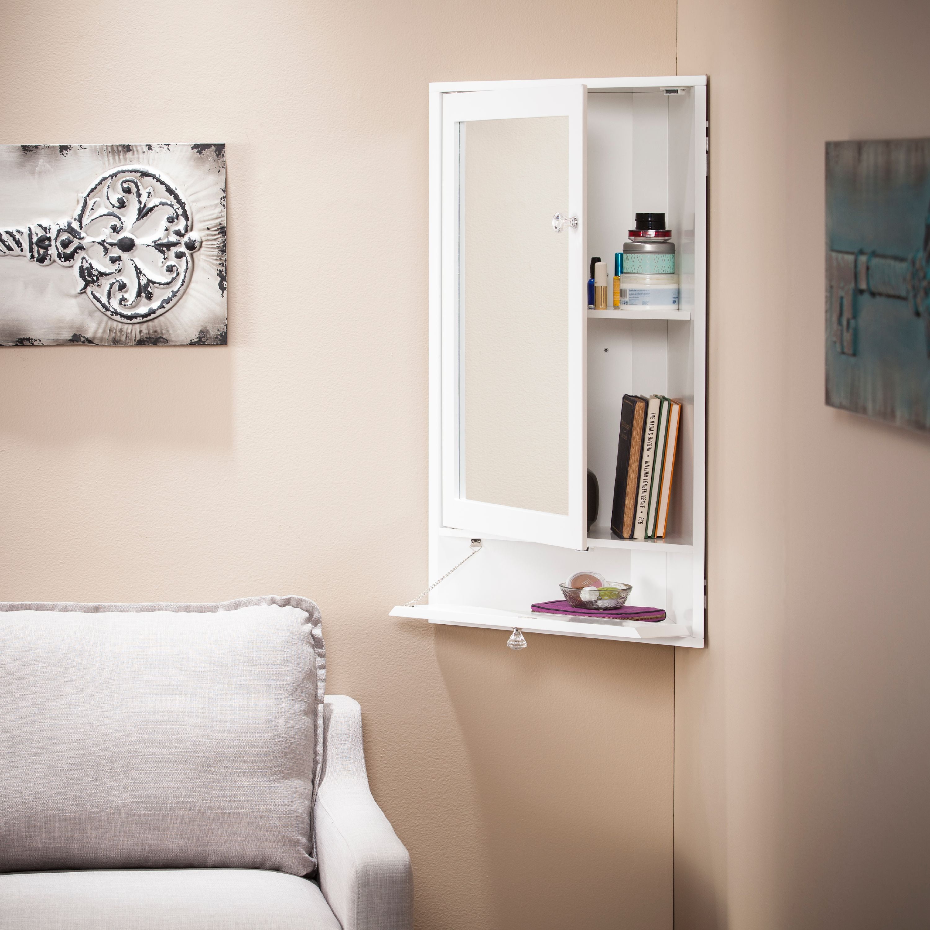 Southern Enterprises Farlone Wall Mount Corner Vanity With Storage