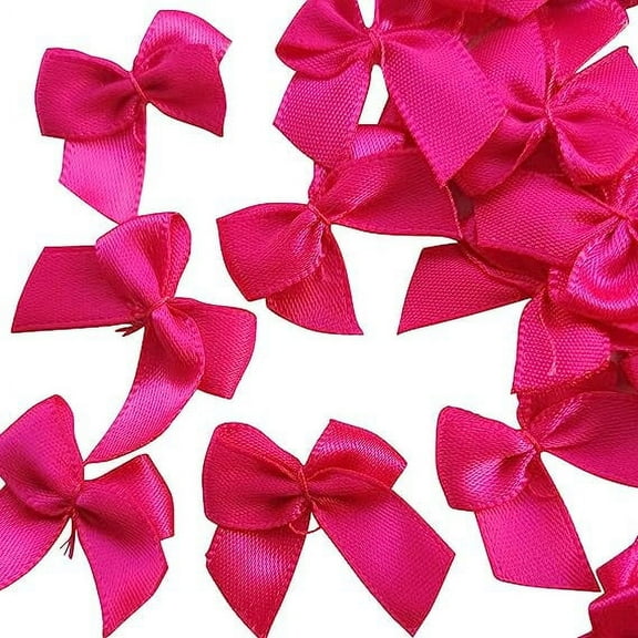 ERDOUY 200pcs Mini Satin Ribbon Bows Flowers 1" x3/4" Appliques DIY Craft Dark Fuschia