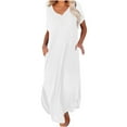 thumbnail image 2 of Usmixi Formal Dresses for Women Button Down Loose Pocket Side Slit Swing Beach Maxi Dress V-Neck Short Sleeve Solid Summer Long Dresses White XXL Clothes, 2 of 6